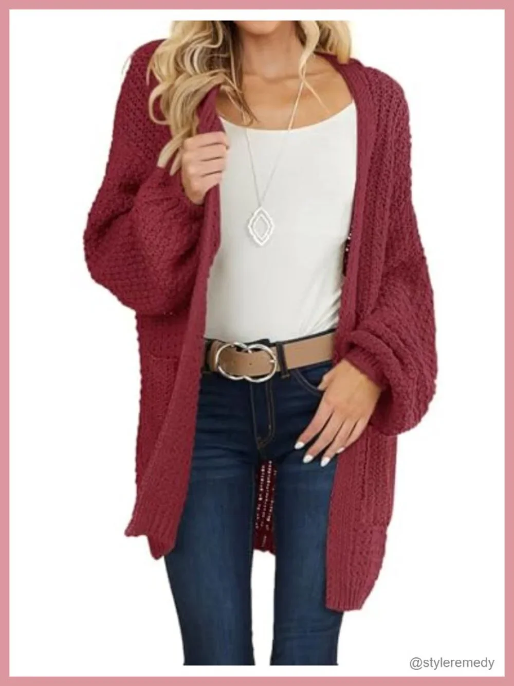 Chunky Knit Cardigan Open Front Oversized Lantern Sleeve Winter